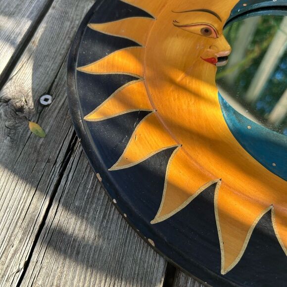Vintage Handcrafted Sun and Moon Celestial Wall Mirror 13" - Picture 12 of 16